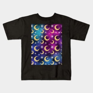 Galaxy And Moons Pattern - Night Sky Kids T-Shirt